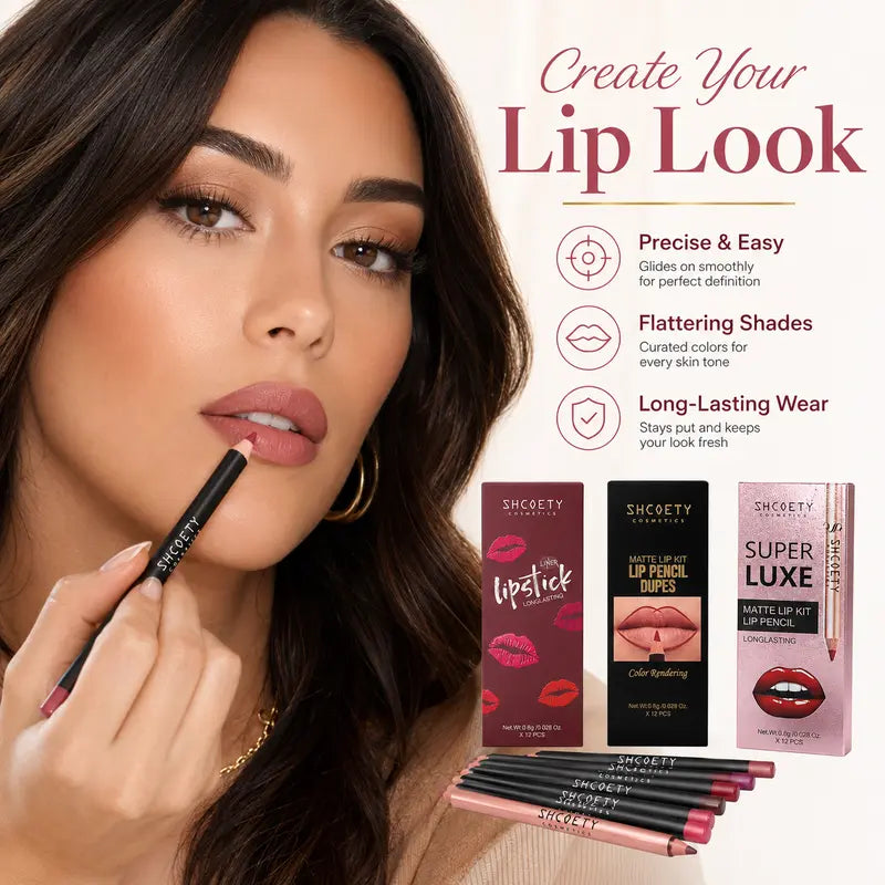 12-Color Lip Liner Set, Lip Pencil, Long-Lasting Smooth Texture, Precise Contouring, Ideal for Daily Use, Office, Parties, Makeup Essentials,Sohochic