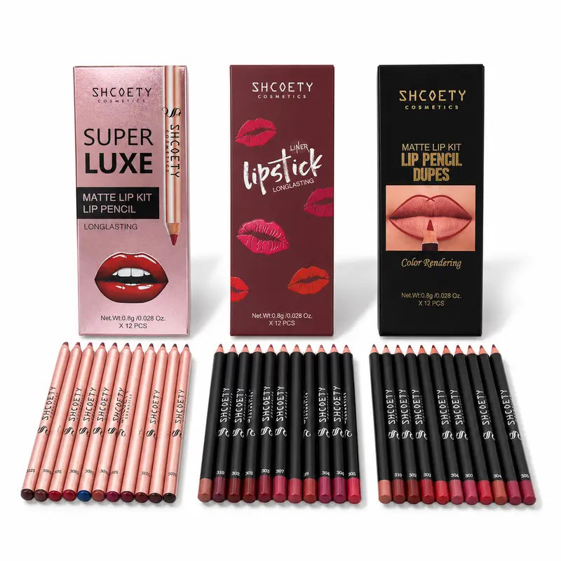 12-Color Lip Liner Set, Lip Pencil, Long-Lasting Smooth Texture, Precise Contouring, Ideal for Daily Use, Office, Parties, Makeup Essentials,Sohochic