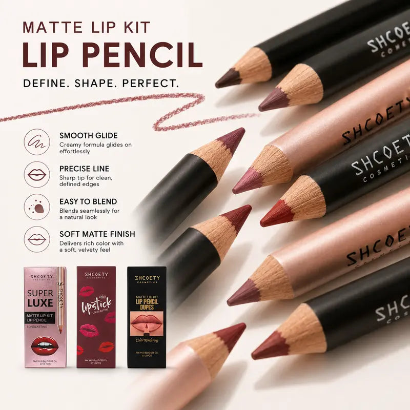 12-Color Lip Liner Set, Lip Pencil, Long-Lasting Smooth Texture, Precise Contouring, Ideal for Daily Use, Office, Parties, Makeup Essentials,Sohochic