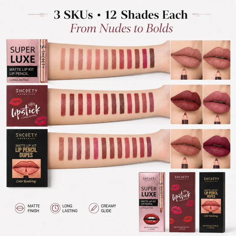 12-Color Lip Liner Set, Lip Pencil, Long-Lasting Smooth Texture, Precise Contouring, Ideal for Daily Use, Office, Parties, Makeup Essentials,Sohochic