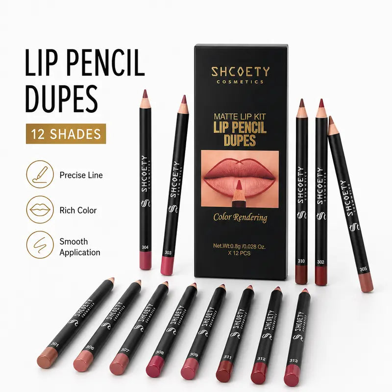 12-Color Lip Liner Set, Lip Pencil, Long-Lasting Smooth Texture, Precise Contouring, Ideal for Daily Use, Office, Parties, Makeup Essentials,Sohochic