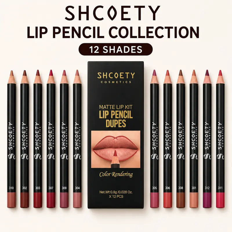 12-Color Lip Liner Set, Lip Pencil, Long-Lasting Smooth Texture, Precise Contouring, Ideal for Daily Use, Office, Parties, Makeup Essentials,Sohochic
