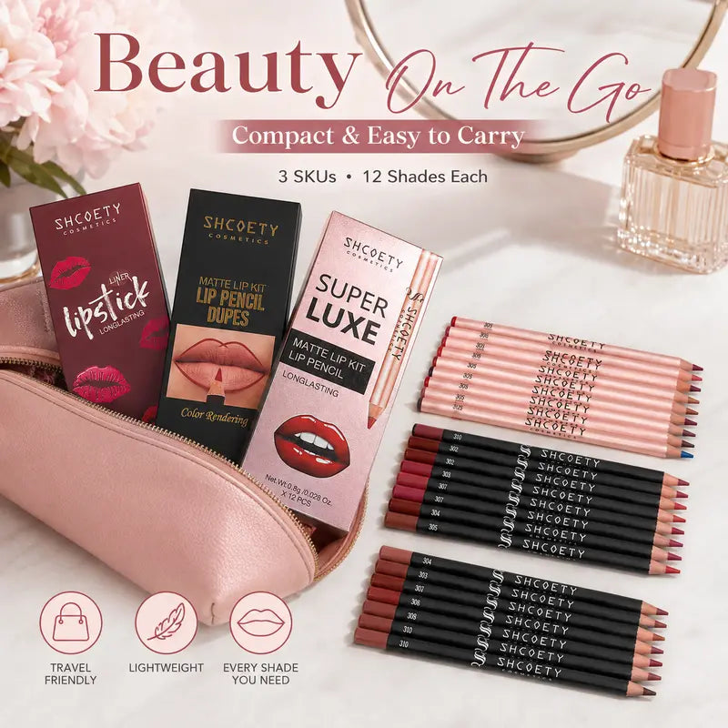 12-Color Lip Liner Set, Lip Pencil, Long-Lasting Smooth Texture, Precise Contouring, Ideal for Daily Use, Office, Parties, Makeup Essentials,Sohochic