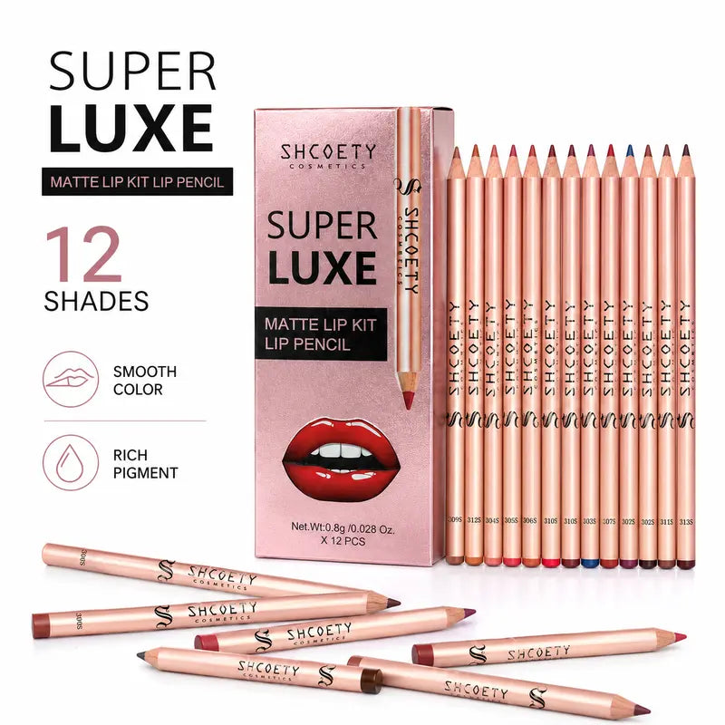 12-Color Lip Liner Set, Lip Pencil, Long-Lasting Smooth Texture, Precise Contouring, Ideal for Daily Use, Office, Parties, Makeup Essentials,Sohochic