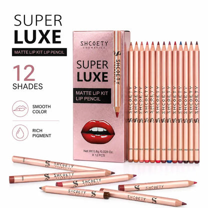 12-Color Lip Liner Set, Lip Pencil, Long-Lasting Smooth Texture, Precise Contouring, Ideal for Daily Use, Office, Parties, Makeup Essentials,Sohochic