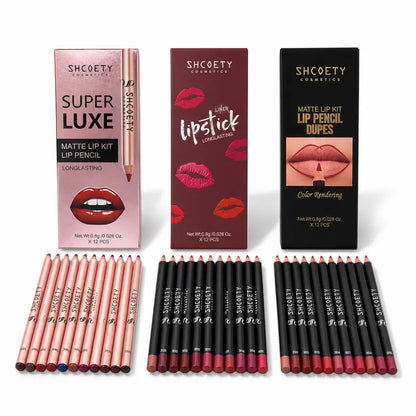12-Color Lip Liner Set, Lip Pencil, Long-Lasting Smooth Texture, Precise Contouring, Ideal for Daily Use, Office, Parties, Makeup Essentials,Sohochic