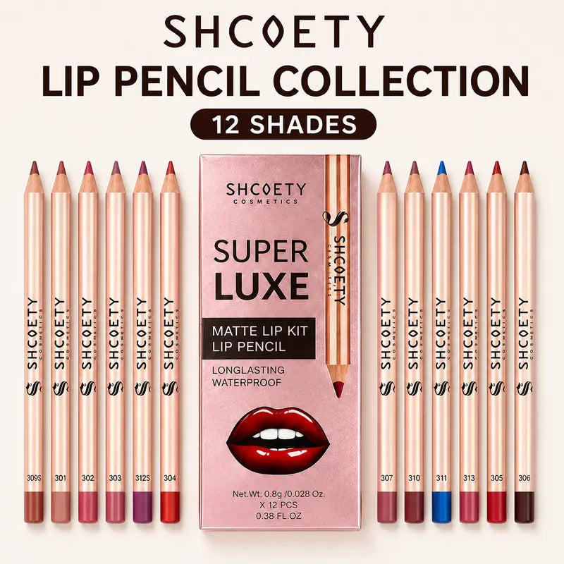 12-Color Lip Liner Set, Lip Pencil, Long-Lasting Smooth Texture, Precise Contouring, Ideal for Daily Use, Office, Parties, Makeup Essentials,Sohochic