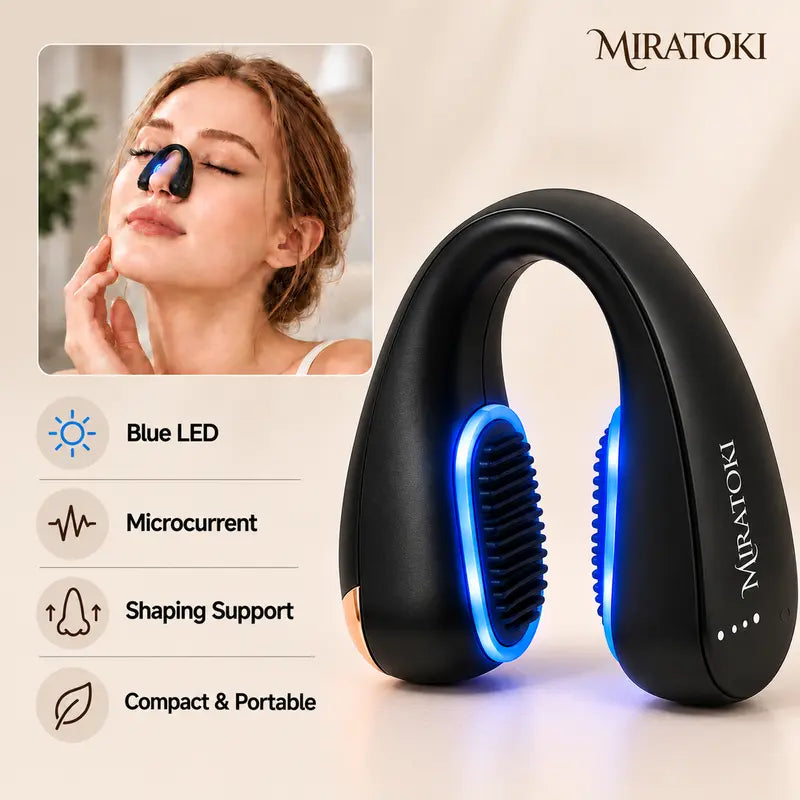 MIRATOKI Petalsculpt Blue Light Nose Shaper Clip - Abs Plastic Rechargeable Facial Beauty Device with Microcurrent, Adjust Settings, 10 Mins At-Home Lifting, Compact Form, Sculpted Look, Clearer Skin/Pores, Portable Japan Plastic Skin Care Appliance