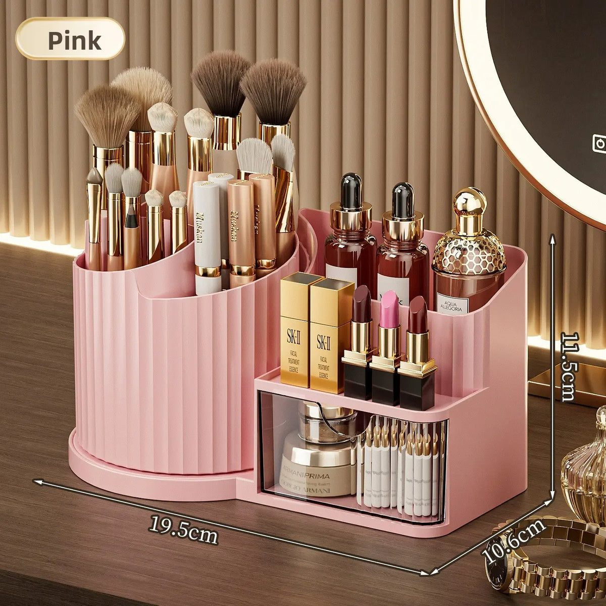 Rotatable Makeup Organizer, Multi-Compartment Desk Storage Box, Cosmetic Brush Holder, Lipstick Tray, Office Supplies Rack, Cosmetic Storage Solution