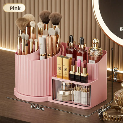 Rotatable Makeup Organizer, Multi-Compartment Desk Storage Box, Cosmetic Brush Holder, Lipstick Tray, Office Supplies Rack, Cosmetic Storage Solution