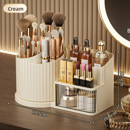 Rotatable Makeup Organizer, Multi-Compartment Desk Storage Box, Cosmetic Brush Holder, Lipstick Tray, Office Supplies Rack, Cosmetic Storage Solution