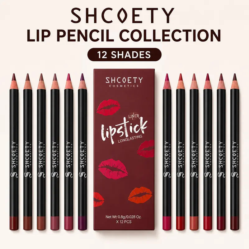 12-Color Lip Liner Set, Lip Pencil, Long-Lasting Smooth Texture, Precise Contouring, Ideal for Daily Use, Office, Parties, Makeup Essentials,Sohochic