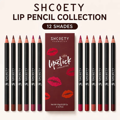 12-Color Lip Liner Set, Lip Pencil, Long-Lasting Smooth Texture, Precise Contouring, Ideal for Daily Use, Office, Parties, Makeup Essentials,Sohochic