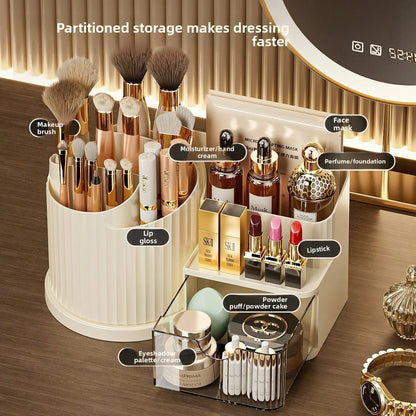 Rotatable Makeup Organizer, Multi-Compartment Desk Storage Box, Cosmetic Brush Holder, Lipstick Tray, Office Supplies Rack, Cosmetic Storage Solution