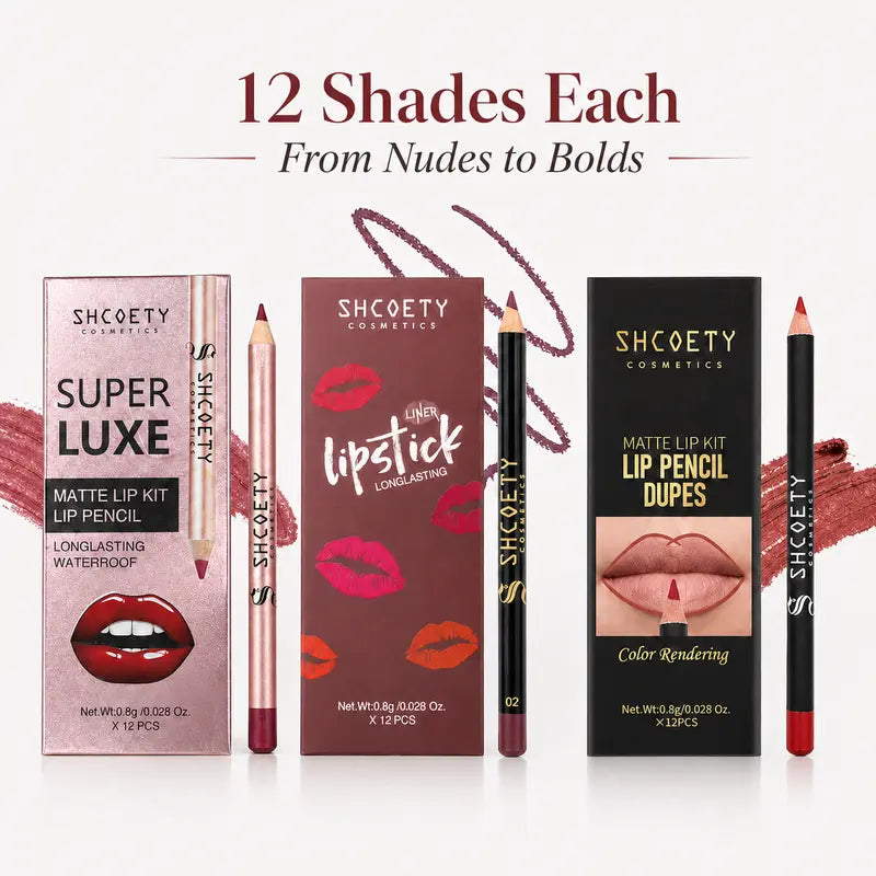 12-Color Lip Liner Set, Lip Pencil, Long-Lasting Smooth Texture, Precise Contouring, Ideal for Daily Use, Office, Parties, Makeup Essentials,Sohochic