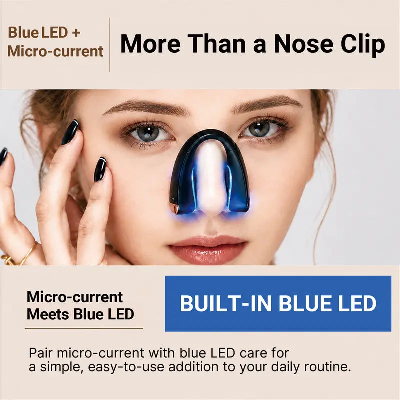 MIRATOKI Petalsculpt Blue Light Nose Shaper Clip - Abs Plastic Rechargeable Facial Beauty Device with Microcurrent, Adjust Settings, 10 Mins At-Home Lifting, Compact Form, Sculpted Look, Clearer Skin/Pores, Portable Japan Plastic Skin Care Appliance